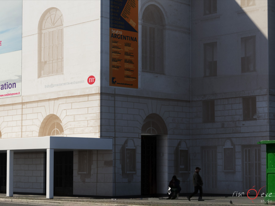 Fotoinserimento 3d dei ponteggi di restauro del Teatro Argentina a Roma 02
