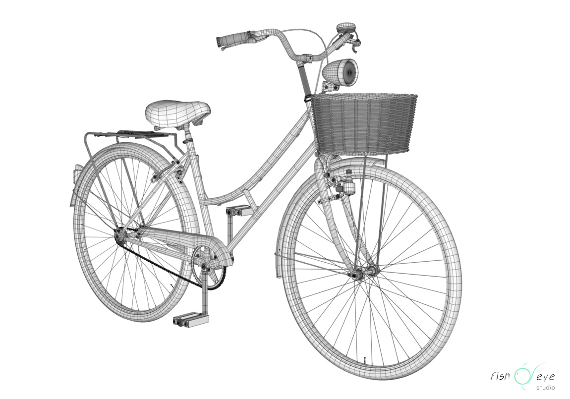 3d model of a rigged vintage lady bike wireframe 01