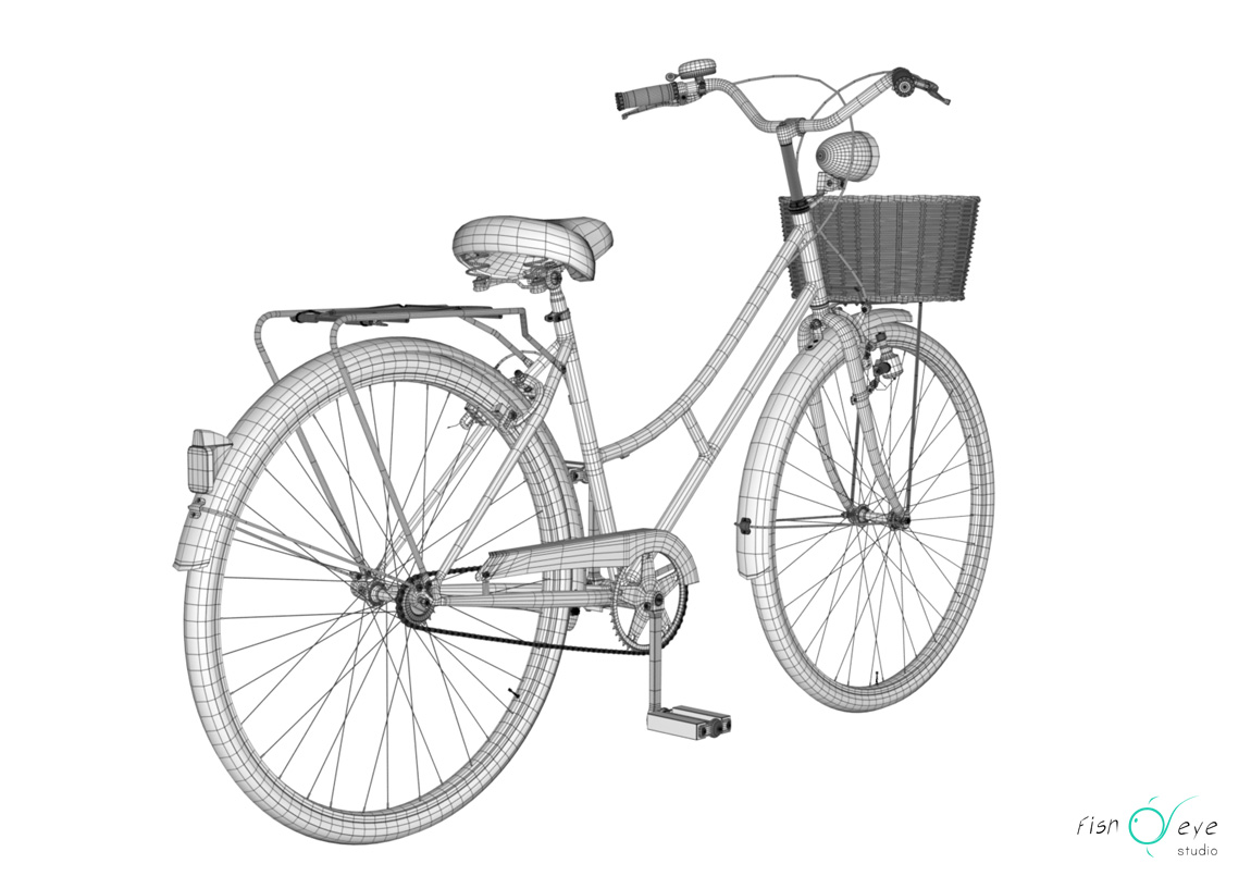 3d model of a rigged vintage lady bike wireframe 02