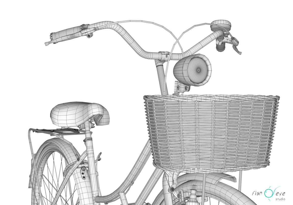 3d model of a rigged vintage lady bike wireframe 03