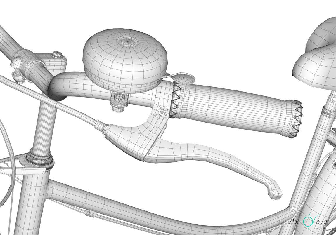 3d model of a rigged vintage lady bike wireframe 04