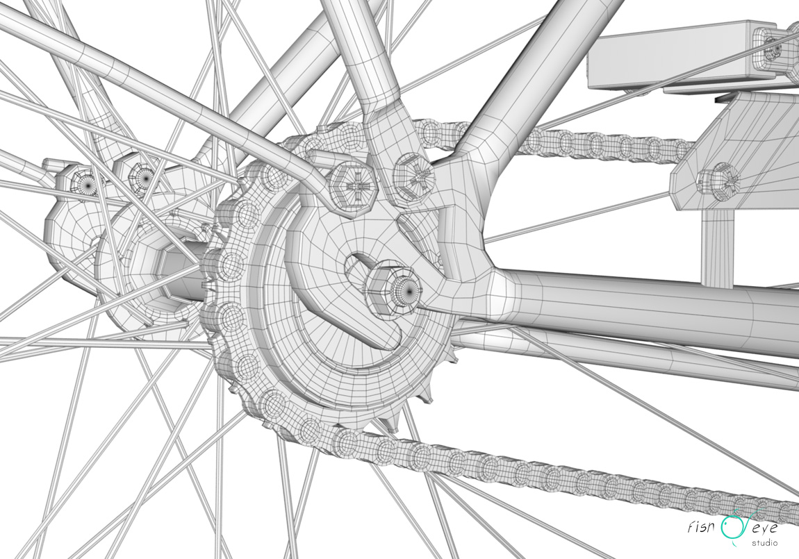 3d model of a rigged vintage lady bike wireframe 05